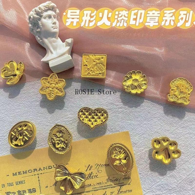 Wax Seal Stamp Kit - ตราประทับขี้ผึ้งโลหะ3D ตราประทับขี้ผึ้งตราหัวใจหิมะย้อนยุคแทนที่หัวดอกไม้ตกแต่งรูปใบไม้เครื่องมือตราประทับแบบทำมือ