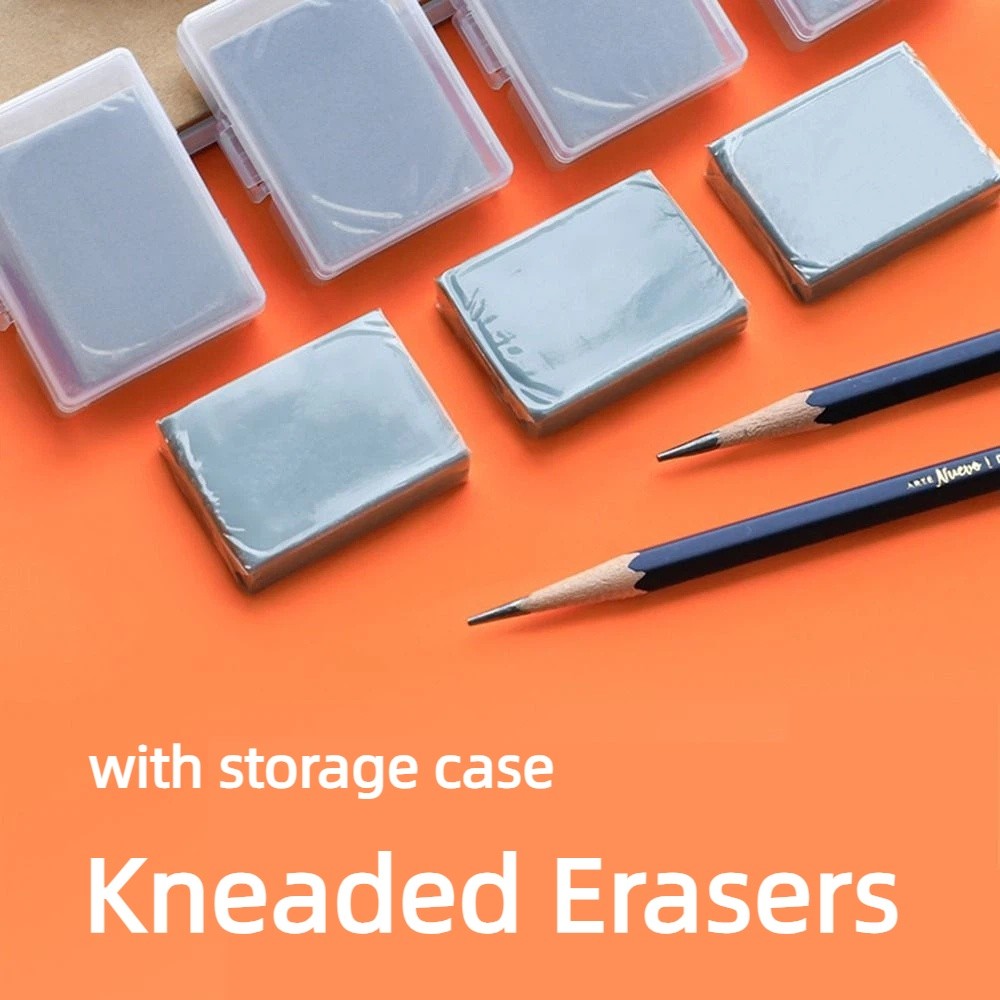 Rubber Eraser Kneaded - ยางลบแบบนุ่มสำหรับวาดภาพ 4 ชิ้น สีเทา พร้อมกล่องเก็บ ยางลบพลาสติกสำหรับงานศิลปะ