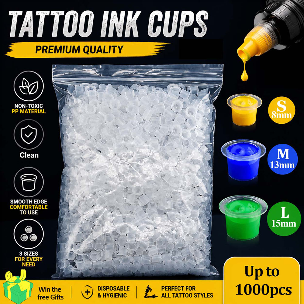 Calligraphy Ink Bottle - ถ้วยใส่น้ำหมึกสักพลาสติก 1000/500/100 ชิ้น ขนาด 15 มม.