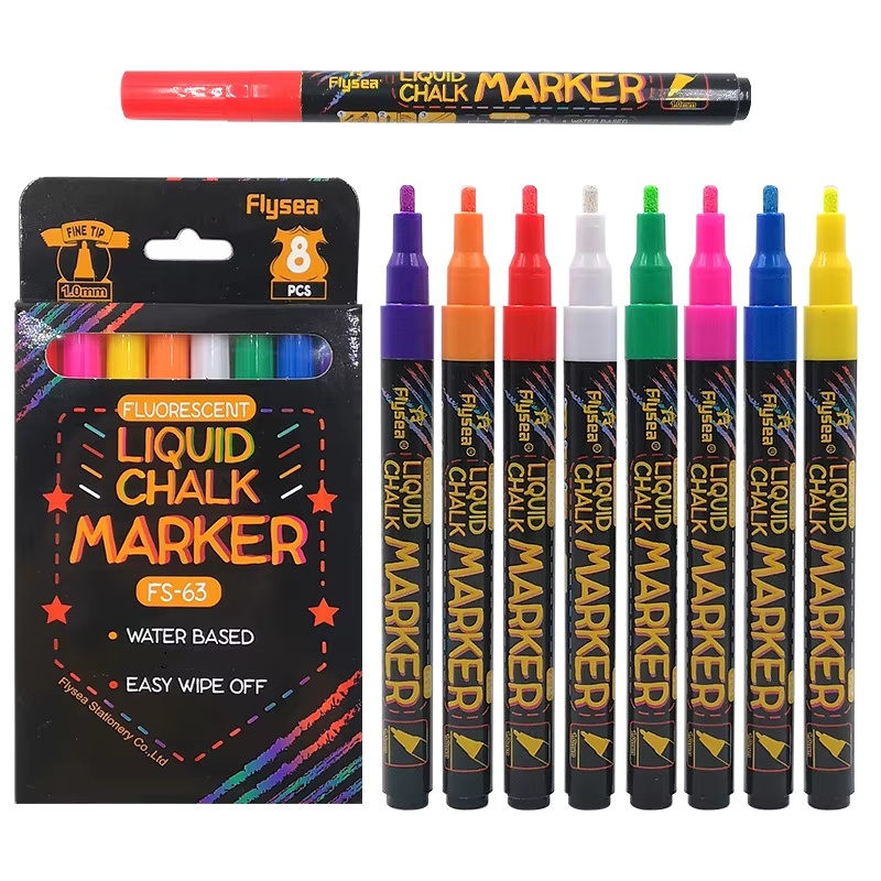 Whiteboard Marker Set - 8 pcs Liquid Chalk Markers-ล้างทําความสะอาดได้ &