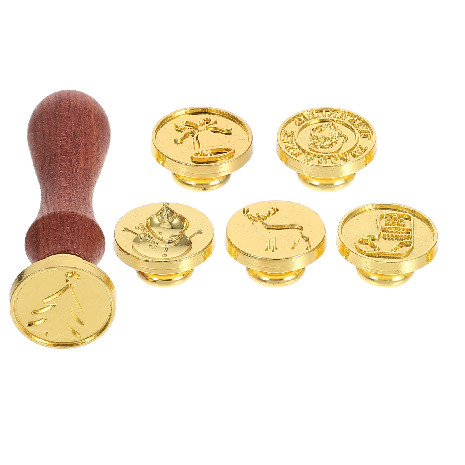 Wax Seal Stamp Kit - ชุดอุปกรณ์ประทับตราแว็กซ์วินเทจ 1 ชุด สำหรับเทศกาลคริสต์มาส หัวประทับตราโลหะผสม ด้ามจับไม้