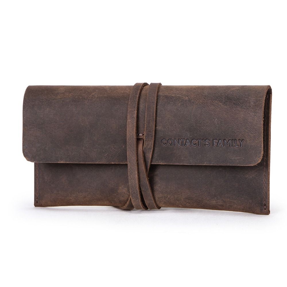 Pen Pouch Roll - กระเป๋าใส่ดินสอหนังแท้สไตล์เรโทร พร้อมสายรัดปิดแบบพกพา กระเป๋าใส่ปากกาหนังวัวแบบม้วนได้สำหรับโรงเรียน