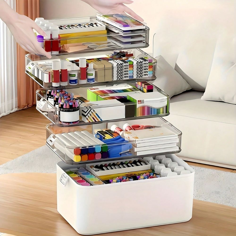 Stationery Office - กล่องจัดเก็บยาแบบโปร่งใสหลายชั้น, กล่องจัดเก็บแบบแบ่งช่องขนาดใหญ่พกพาสะดวก, กล่องเก็บของใสทำความสะอาดง่ายสำหรับยา, เครื่องเขียนสำนักงาน, อุปกรณ์งานฝีมือเย็บปักถักร้อย และของใช้ในห้องน้ำ,